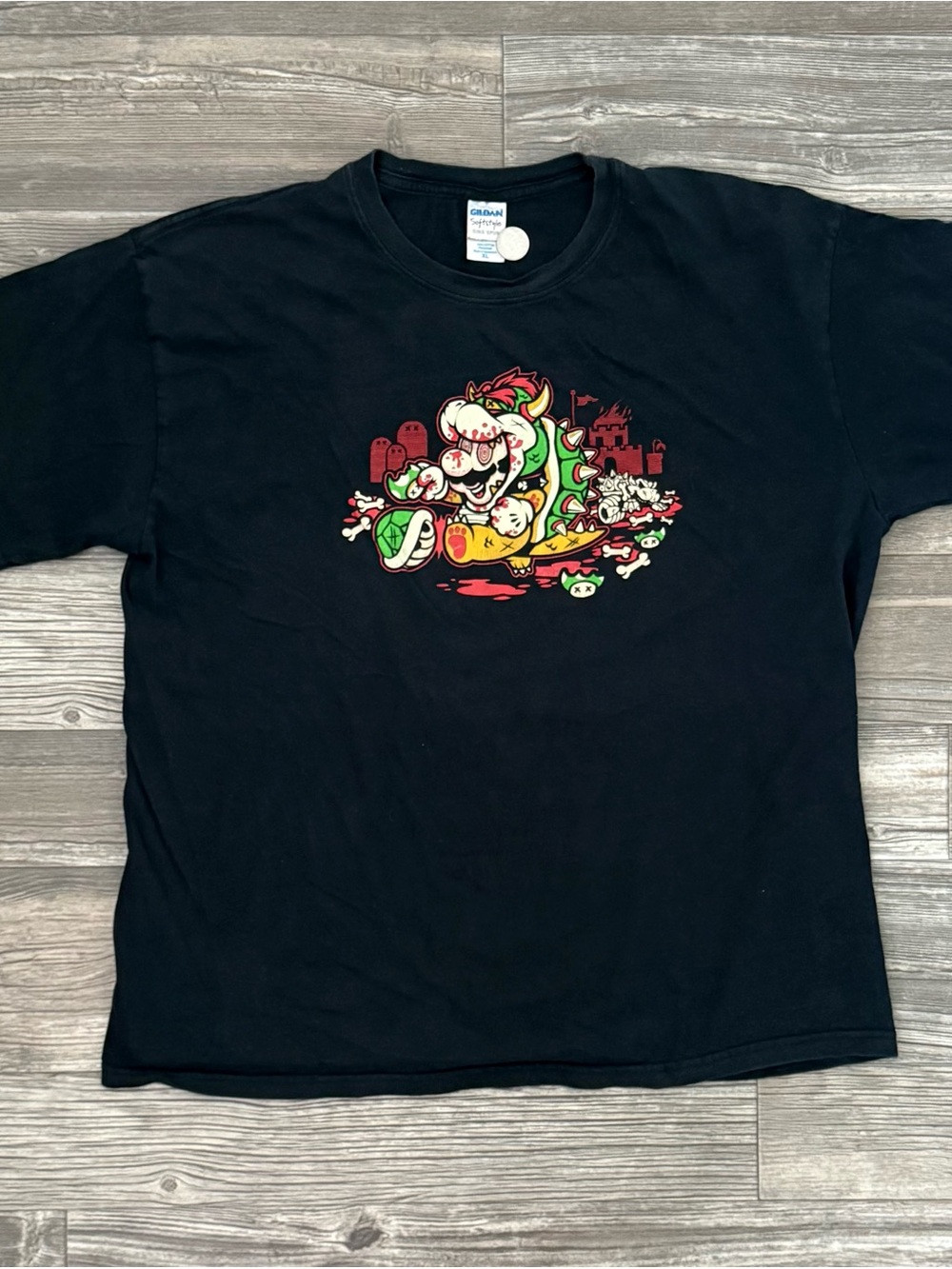 Gildan Softstyle Super Mario Zombie Bowser Graphic Tee Black XL